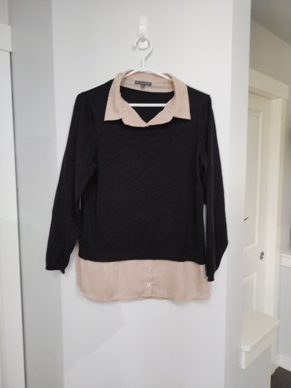 Layered and collared crew neck sweater
